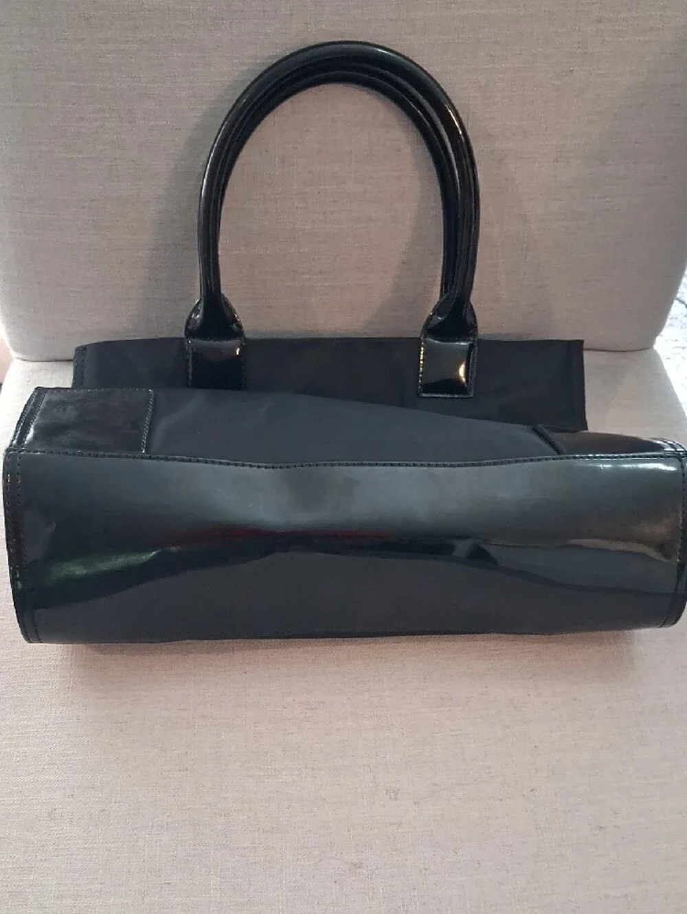 Tory Burch Black Nylon Tote with Patent Trim and Logo